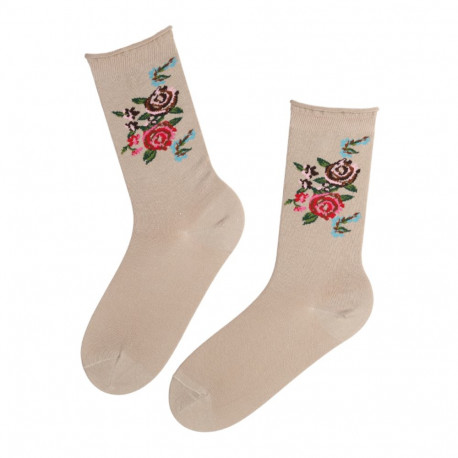 SOKISAHTEL FLOWER beežid lillelised puuvillased sokid 444