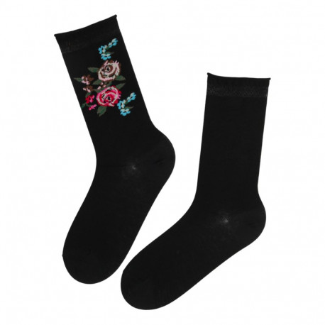 SOKISAHTEL FLOWER roosilised musta värvi puuvillased sokid