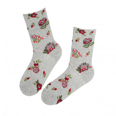 SOKISAHTEL FLOWER hallid lilledega puuvillased sokid