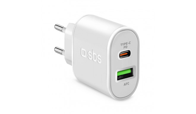 SBS TETRPD20W 20W USB-A USB-C Wall Charger with Power Delivery - White