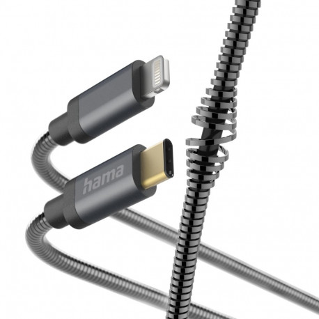 USB-kaabel USB-C ->Lightning Hama Metal 1.5m tumehall/hõbedane USB2.0 480Mbps, max 3A, MFI-certified