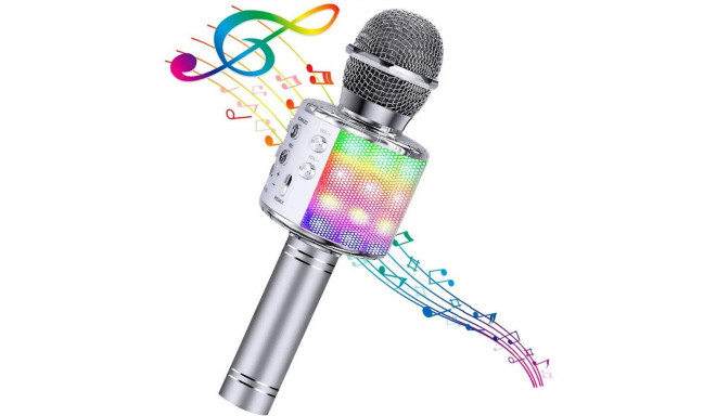 Bemi M85 Karaoke Kids & Adult Fun Effect Microphone with Speakers & Recod Micro SD USB Bluetooth Sil