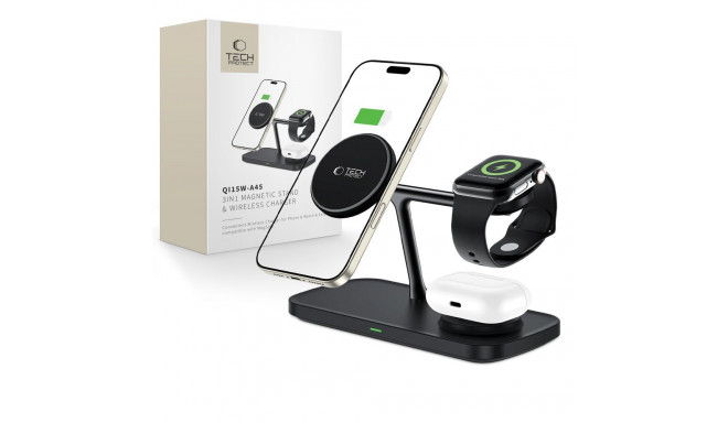 TECH-PROTECT QI15W-A45 3IN1 MAGNETIC MAGSAFE WIRELESS CHARGER BLACK