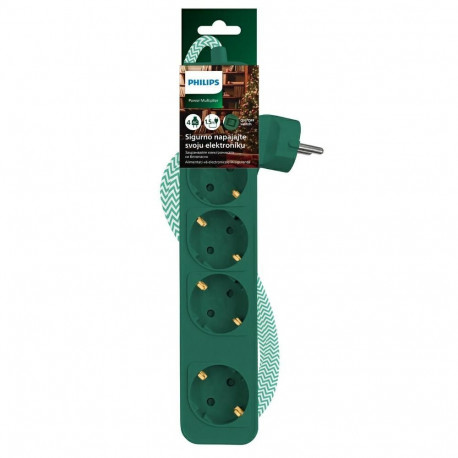 Philips Extension Cord Surge Protector 4 Sockets 1.5m Green