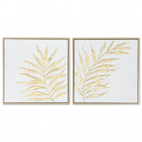 Maal Home ESPRIT Valge Kuldne Kangas Puit MDF Kaasaegne Taime leht 42 x 4 x 42 cm (2 Ühikut)