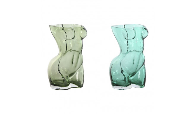 Vase Home ESPRIT Blue Green Crystal 18 x 17 x 28 cm (2 Units)