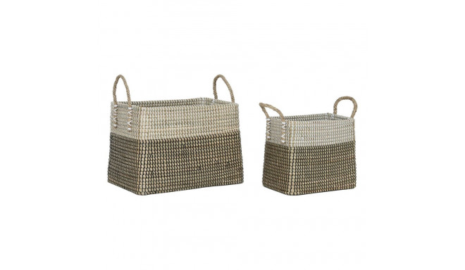 Basket set Home ESPRIT White Black Natural Seagrass Boho 44 x 25 x 38 cm (2 Pieces)