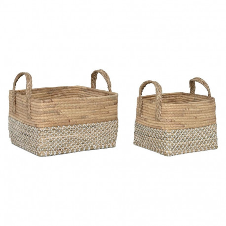 Basket set Home ESPRIT White Natural Light brown PVC Seagrass Rushes 43 x 38 x 36 cm 2 Pieces