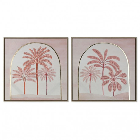 Maal Home ESPRIT Beež Korallpunane Palmid Koloniaalne 60 x 2,5 x 60 cm (2 Ühikut)