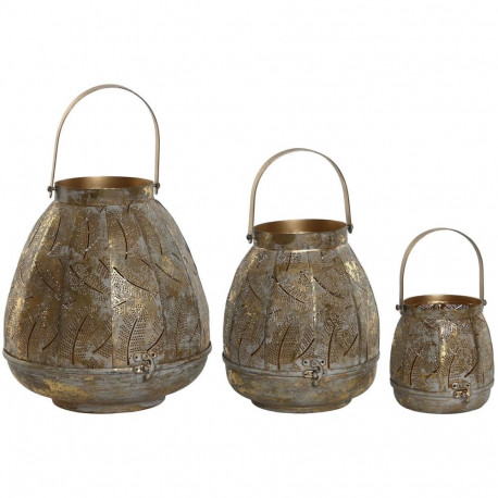 Set Svijećnjaka Home ESPRIT Kuldne Metall 25 x 25 x 28 cm (3 Ühikut)