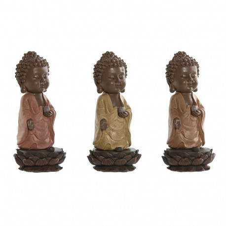 Dekoratiivkuju Home ESPRIT Pruun Oranž Korallpunane Lima Vaik Buddha Idamaine 9 x 9 x 21 cm (3 Ühiku