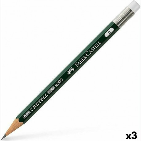 Pliiats Kustutuskummiga Faber-Castell 9000 B Kuusnurkne B (3 Ühikut)
