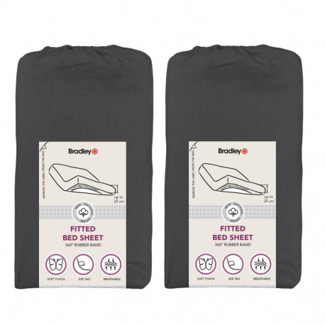 Bradley kummiga voodilina, 140 x 200 x 25 cm, tekstiilist kotis, antratsiit, 2 tükki