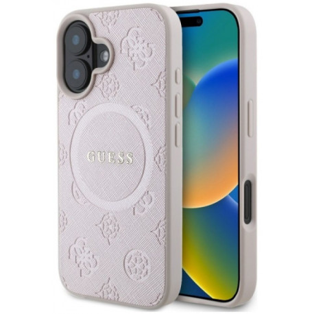 Guess kaitseümbris Saffiano Peony Classic Logo MagSafe Apple iPhone 16, roosa