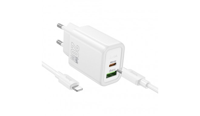 Phone charger Hoco USB A + USB C QC3.0 PD 3A 20W + cable USB C to Lightning N61 white