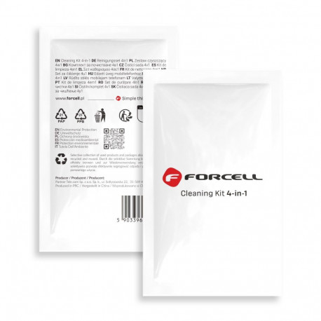 Cleaning kit for LCD's Forcell 4in1 (wet and dry cloth, scratch card, dust stickers)