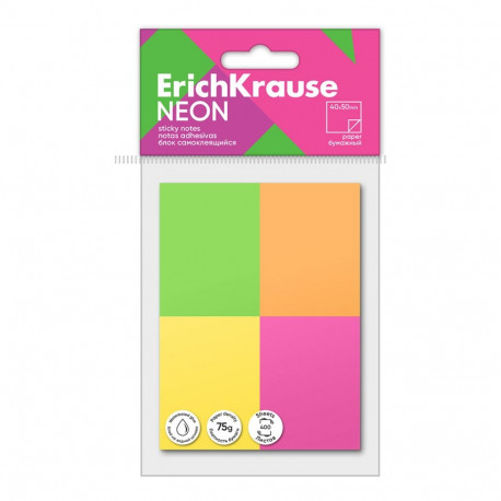 Note paper ERICH KRAUSE Neon, 40х50 mm, 400 sheets, 4 colors