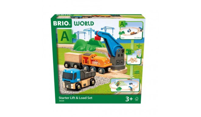 Wooden train starter set with crane