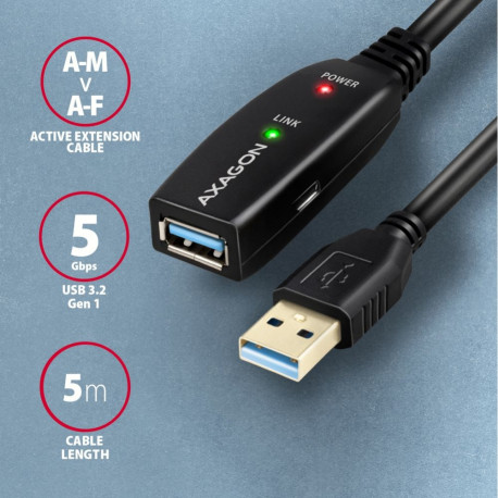 AXAGON aktiivne USB 3.2 pikenduskaabel, 5 m, ADR-305