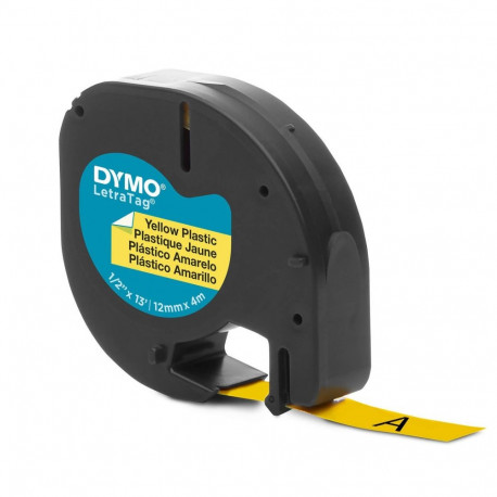 DYMO LetraTag Plastiklint 12mm x 4m / must kollasel (S0721570 / S0721620)
