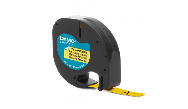 DYMO LetraTag Plastiklint 12mm x 4m / must kollasel (S0721570 / S0721620)