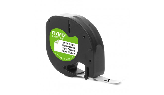 DYMO LetraTag Paper Tape 12mm x 4m / must valgel (S0721500 / S0721510)