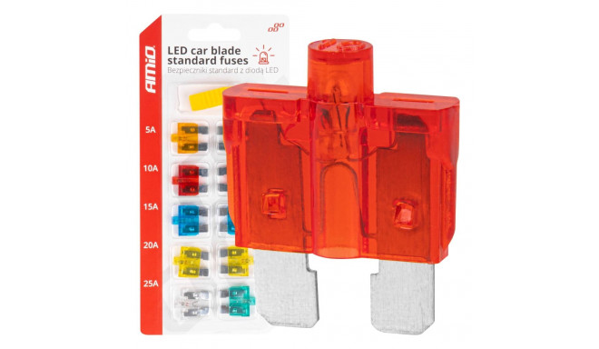 Bezpieczniki samochodowe standard z diodą led 10 szt. amio-04341
