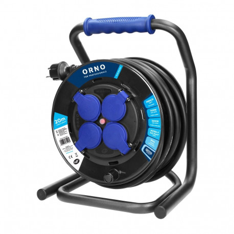 Professionaalne trummel-pikendusjuhe IP44, 4 pistikupesa 2P+Z, õlikindel kummikaabel, H07RN-F 3x2,5m