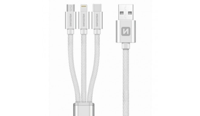 Swissten Textile 3-in-1 Cable 1.2m USB cable USB A USB C/micro-USB B/Lightning Silver