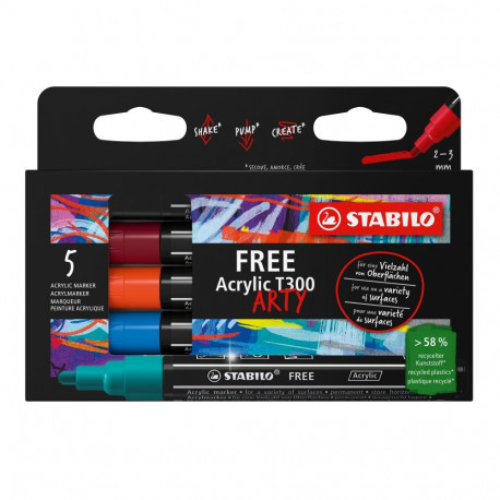 Marker permanent STABILO FREE Acrylic T300 Urban set, 2-3mm, 5 värvi