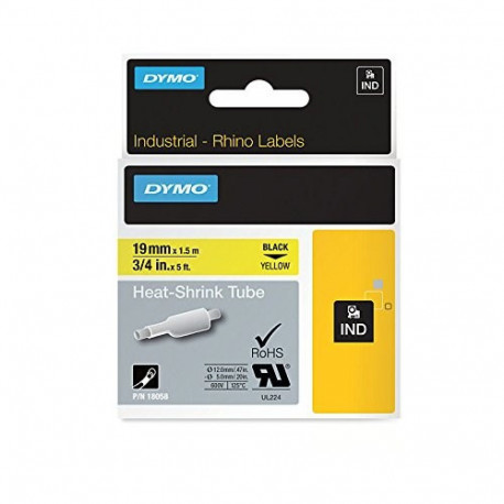 DYMO Rhino Industrial Heat-Shrink Cable Label Tubes | 19 mm x 1.5 m | Black Print on Yellow | for Rh