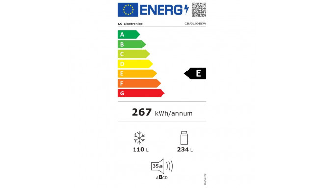 LG külmik | GBV3100ESW | energiatõhususe klass E | eraldiseisev | kombi | kõrgus 186 cm | No Frost s