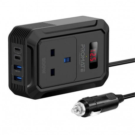 Promate Inverto-200W Car inverter DC-AC 11-17V 200W / USB-C PD65W