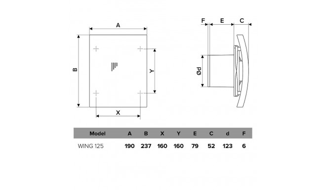 Bathroom fan Vlano WING 125 TH (with timer and humidity sensor) 125 mm