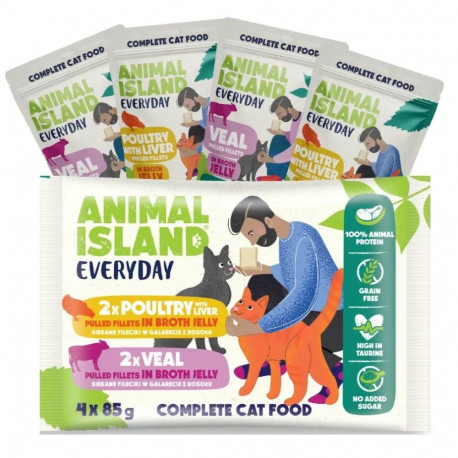 Animal Island Everyday vasikaliha ja linnuliha maksaga - märgkassitoit - 4 x 85 g