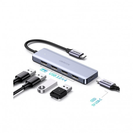 Hub USB-C 4-portiline (USB 3.0) 15cm USB-C toitepordiga, hall