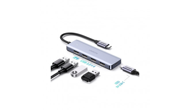 Hub USB-C 4-portiline (USB 3.0) 15cm USB-C toitepordiga, hall