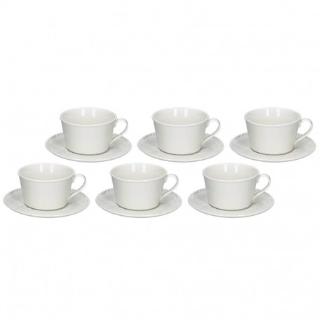Set of 6 Bosco Tea Cups with Saucer - White, 180 ml