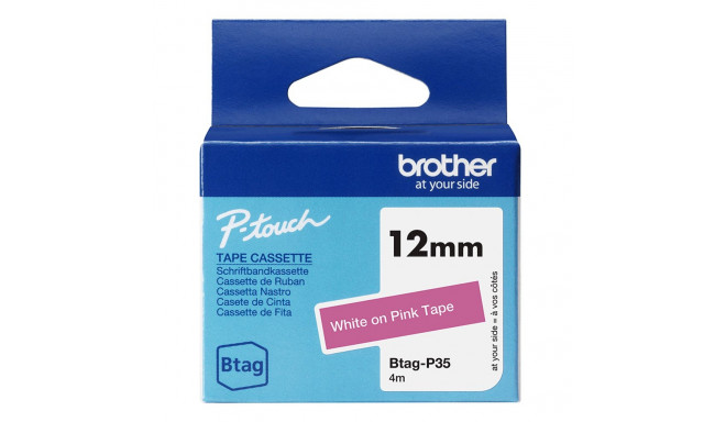 Kleepkirjalint Brother BTAG-P35 roosa, valge tekst, laius 12mm mudelitele PT-N10, N20, N25