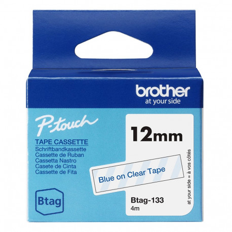 Kleepkirjalint Brother BTAG-133 läbipaistev, sinine tekst, laius 12mm mudelitele PT-N10, N20, N25
