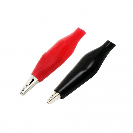 96-702# väike isoleeritud krokodillklamber 35mm must/punane 2 tk. (100 tk.)