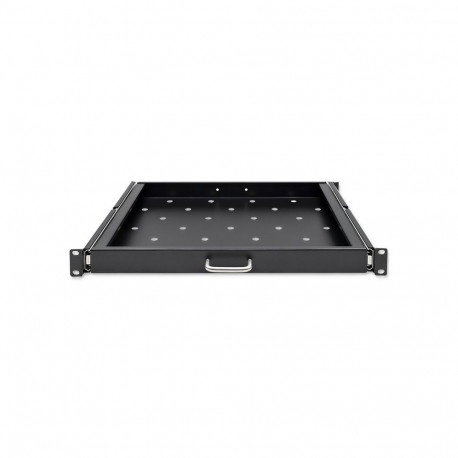 Qoltec 54509 Steel mount shelf with handle for RACK | 600*600 | Pull-out | Black