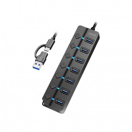 USB3.2 Gen1 7-pordiline must jaotur sisse/välja lülitiga
