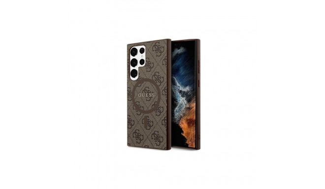 Guess 4G Collection Leather Metal Logo MagSafe Case for Samsung Galaxy S24 Ultra - Brown