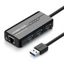 Ugreen 20265 USB-A | RJ45 1000 Mbps HUB 3x USB 3.0 võrguadapter - must