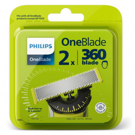 Shaving Head - Philips Norelco OneBlade QP420/50 Replacement 2 Pack Silver