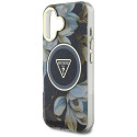 GUESS case for IPHONE 16 compatible with MagSafe GUHMP16SHFLPEDK (IML Metal Glitter Flowers Triangle