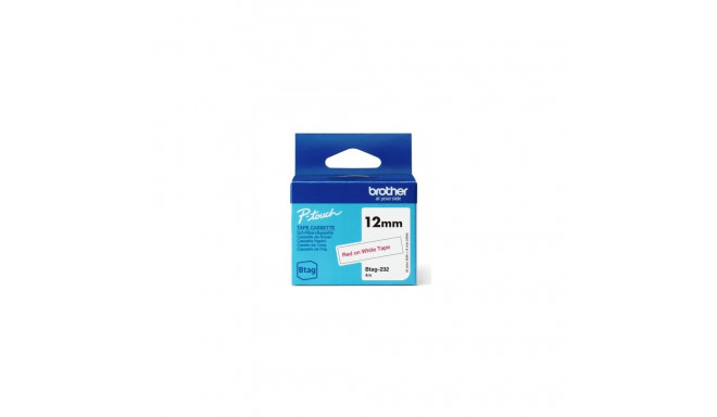 BROTHER BTAG232 12MM RED ON WHITE TAPE