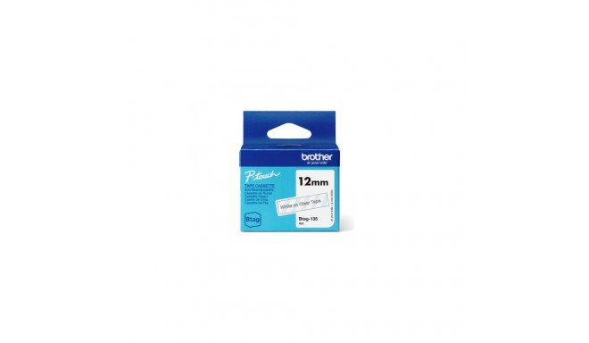 BROTHER BTAG135 12MM WHITE ON CLEAR TAPE