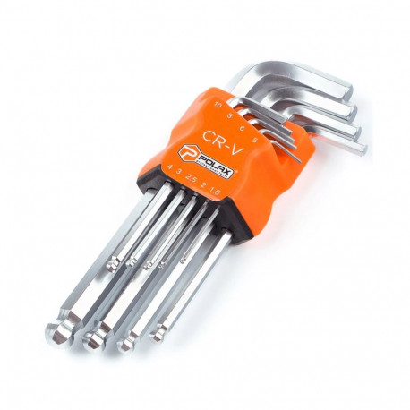 Sešstūra atslēgu komplekts, garās, lodveida, 9gab.,1.5-10mm, 25-010 POLAX